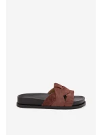 Dámské pantofle Eko semiš s pásky tmavě hnědé Marivessa