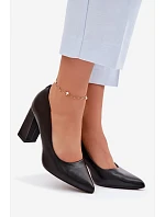 Lodičky na podpatku z eko kůže model 22100625 Černé - SERGIO LEONE Lodičky na podpatku z eko kůže model 22100625 Černé - SERGIO LEONE