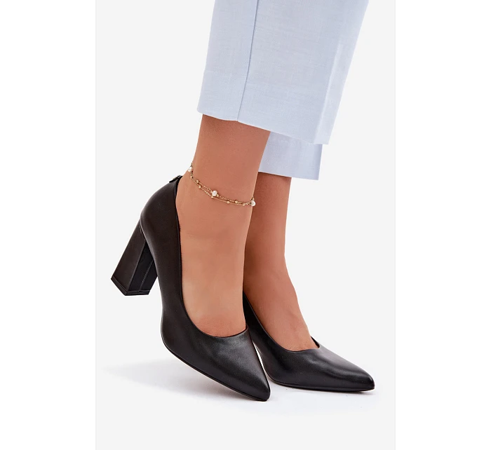 Lodičky na podpatku z eko kůže model 22100625 Černé - SERGIO LEONE Lodičky na podpatku z eko kůže model 22100625 Černé - SERGIO LEONE