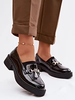 Kožené lakované mokasiny dámské s ozdobným detailem Vinceza 39985 černé