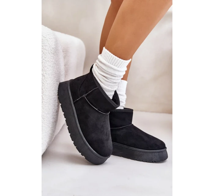 Nízke dámske snežnice na platforme zateplené s kožušinou čierne Saldren