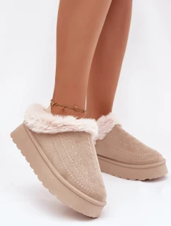 Dámske snežnice na platforme s kožušinou a ozdobným prešívaním - svetlo béžové Arelina