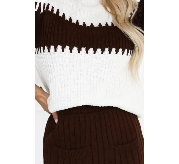 571-2 Dvojdielny sveter s vypasovanou sukňou - čokoládový 571-2 Dvojdielny sveter s vypasovanou sukňou - čokoládový