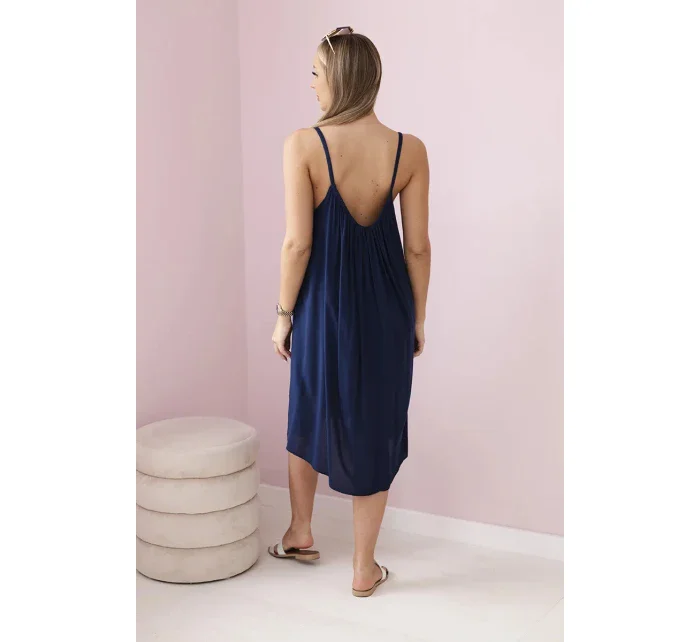 Viskózové šaty bez ramienok tmavomodré