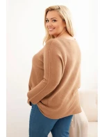 Dámský svetr plus size s lodičkovým výstřihem camelový Dámský svetr plus size s lodičkovým výstřihem camelový