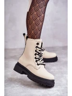 Damskie Skórzane Botki Workery Jasnobeżowe Denila