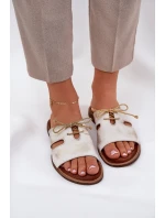 Skórzane Klapki Damskie Na Płaskim Obcasie Zazoo 3022 Złoty Przecierany