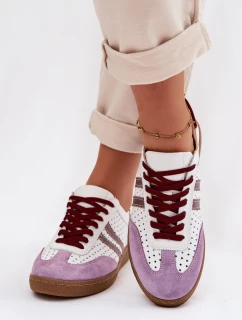 Kožené síťované dámské tenisky Zazoo N1318 bílo-fialové