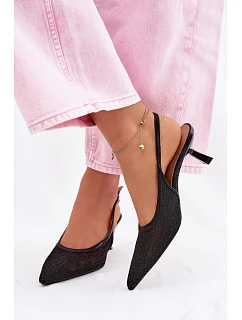 Síťové Sandály na Tenko Podpatku Černé Calora