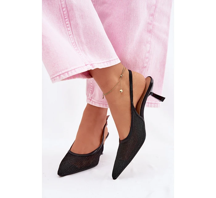 Síťové Sandály na Tenko Podpatku Černé Calora