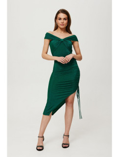 K187 Kovové pletené asymetrické šaty s bočným rozparkom - smaragdové