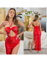 Dámské sexy krajkové šaty s výstřihem 0000K20862 Červená - Koucla