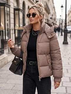 Dámska zimná prešívaná bunda s kapucňou, béžová, FashionStreet TY5748