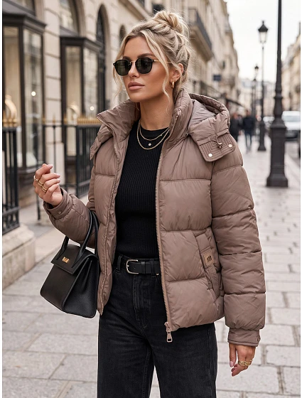 Dámska zimná prešívaná bunda s kapucňou, béžová, FashionStreet TY5748 Dámska zimná prešívaná bunda s kapucňou, béžová, FashionStreet TY5748