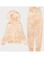 Dámska velúrová tepláková súprava s kapucňou na zips broskyňová (8C1176-150)