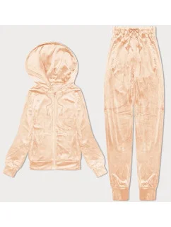 Dámska velúrová tepláková súprava s kapucňou na zips broskyňová (8C1176-150)