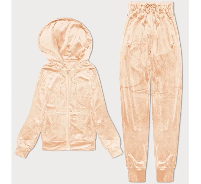 Dámska velúrová tepláková súprava s kapucňou na zips broskyňová (8C1176-150)