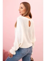Dámsky mohérový sveter s nariasenými rukávmi a výstrihom na chrbte ecru Dámsky mohérový sveter s nariasenými rukávmi a výstrihom na chrbte ecru