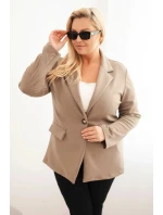 Dámske Plus veľkosť dlhý rukáv viskózové sako s golierom tmavo béžová Dámske Plus veľkosť dlhý rukáv viskózové sako s golierom tmavo béžová
