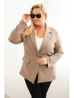 Dámske Plus veľkosť dlhý rukáv viskózové sako s golierom tmavo béžová