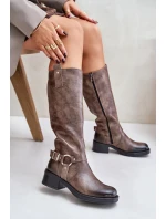 Zazoo 70141 Skórzane Kozaki Damskie Przed Kolano Brązowe