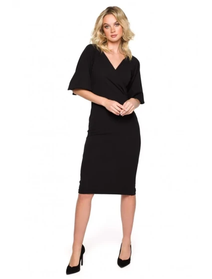 K152 Zavinovacie šaty s rukávmi - čierne