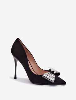 Dámske lodičky s kokardou a kryštálmi - čierne Marivine