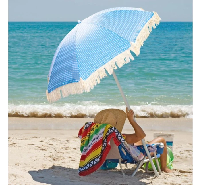 PLÁŽOVÝ A ZÁHRADNÝ SLNEČNÍK SO STRAPCAMI 174 CM MODRÝ