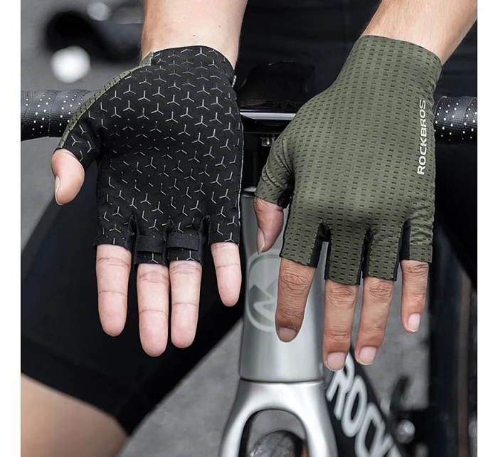 Rockbros priedušné cyklistické rukavice, krátke prsty, veľkosť: XL - zelené