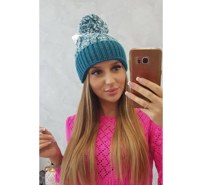 Dámska čiapka s brmbolcom Abigail K326 marine+ecru