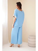 Komplet z viskózy se zlatým lemem modrý