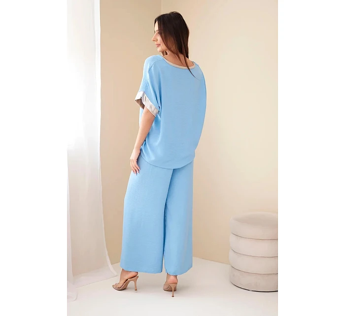 Komplet z viskózy se zlatým lemem modrý