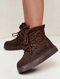 Vázané zimní boty na platformě Big Star model 22539809 čokoládové - Big Star Shoes