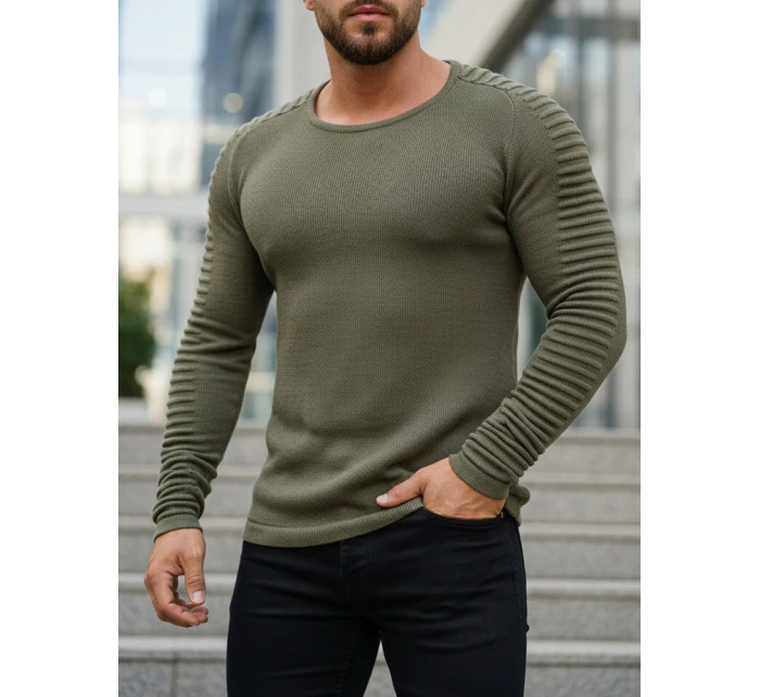 Pánsky khaki pulóver cez hlavu WX1606