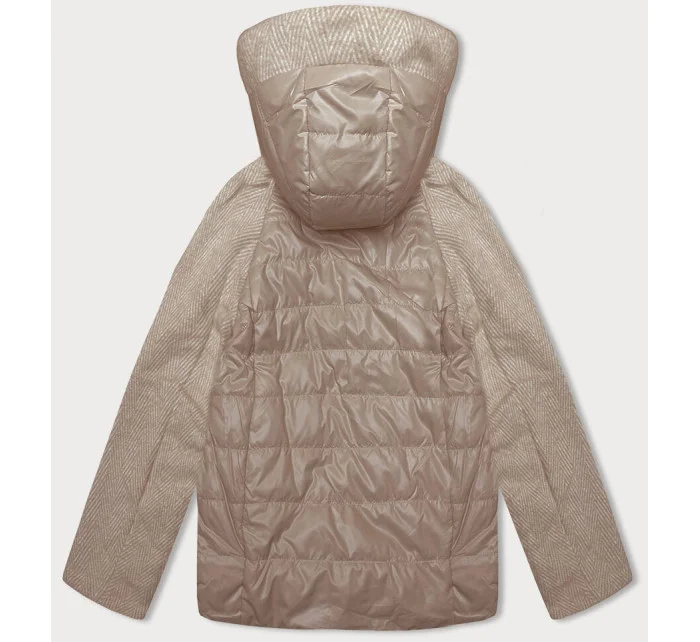 Krátka dámska bunda s melanžovými rukávmi v ťavej modrej farbe Vaston (F-23962#)