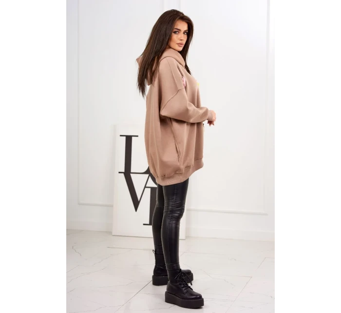Zateplená mikina s model 19047868 motivem tmavě béžová - K-Fashion