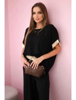 Viskózová súprava so zlatým lemovaním čierna