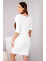 Dámske bavlnené šaty s 3/4 rukávmi a vreckami biele