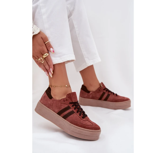 Zazoo N1068S2 Damskie Zamszowe Sneakersy Na Platformie Brązowe