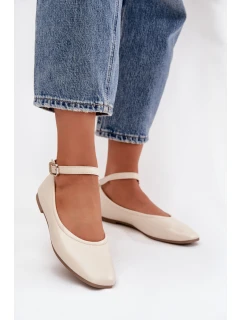 Dámské baleríny s páskem a sponou béžové Janelor