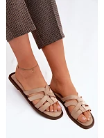 Dámské ploché nazouváky s pásky a semiše béžové model 22125712 - Boto