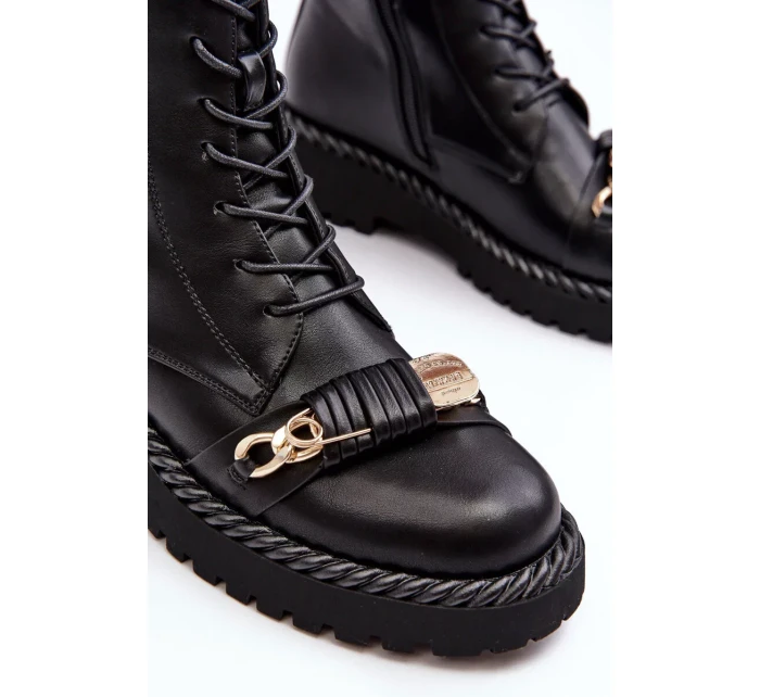 Dámské kožené pracovní kotníkové boty s ozdobou, černá S.Barski