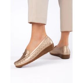Komfortní dámské zlaté mokasíny bez podpatku Komfortní dámské zlaté mokasíny bez podpatku