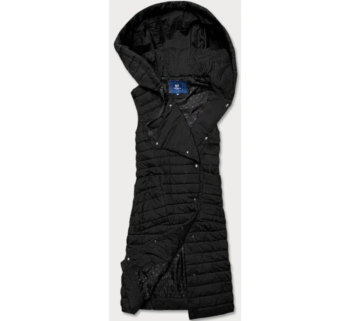 Dámska dlhá čierna prešívaná vesta (JIN219)