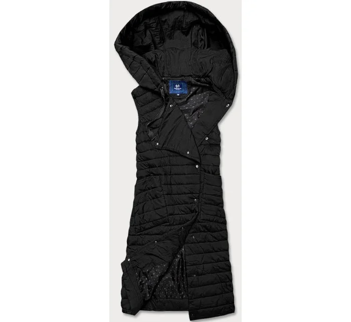 Dámska dlhá čierna prešívaná vesta (JIN219)