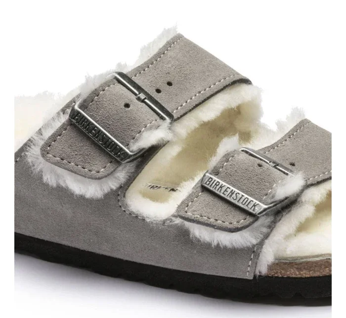 Birkenstock dámske/pánske zateplené šľapky Arizona Shearling Stone Coin semiš s ovčou vlnou regular wide (1017402) dámske