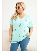 Dámská bavlněná halenka Plus Size s model 22185719 mátová - K-Fashion Dámská bavlněná halenka Plus Size s model 22185719 mátová - K-Fashion