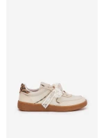 Niskie Sneakersy Damskie Z Koronką Panterka Beżowe Zielle