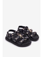 Dziewczęce Sandałki Ze Złotym Detalem Czarne Lunessa Dziewczęce Sandałki Ze Złotym Detalem Czarne Lunessa