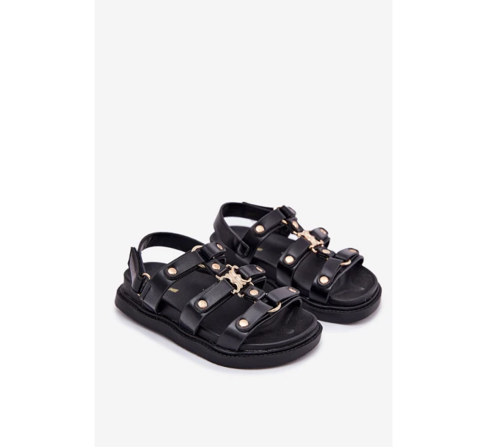 Dziewczęce Sandałki Ze Złotym Detalem Czarne Lunessa Dziewczęce Sandałki Ze Złotym Detalem Czarne Lunessa